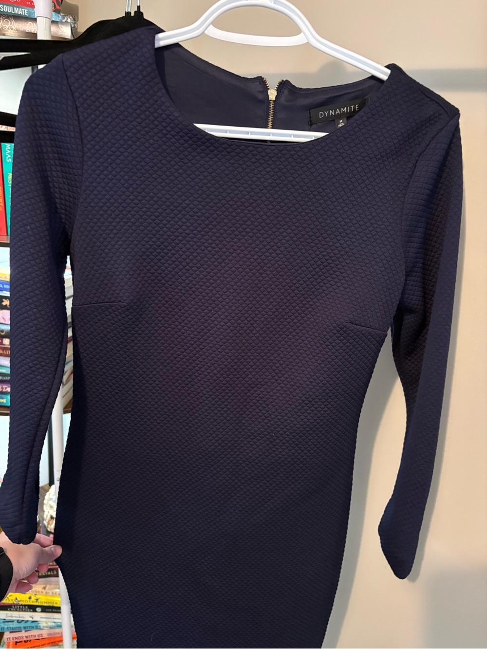 Dynamite Navy Textured Long-Sleeve Sheath Dress